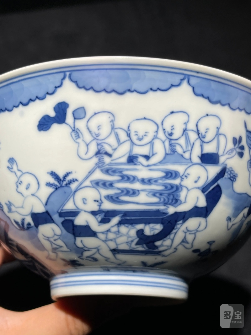清道光 青花婴戏纹碗 - 图7